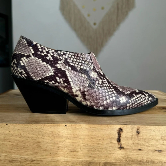 & other stories Brown Snake Skin Leather Pointed Toe Western Ankle Boots Size 7 - Picture 6 of 15